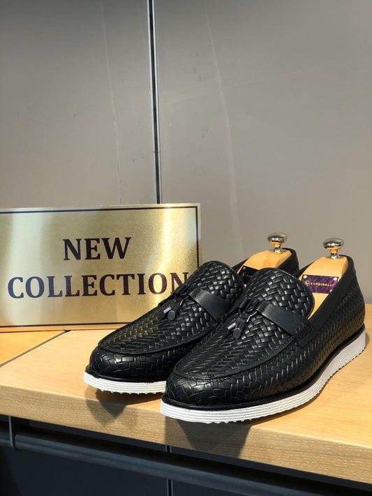 Odessa Black Woven Leather Tassel Loafer