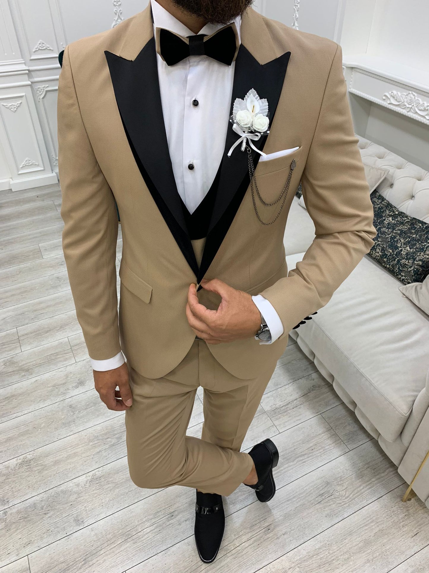 Mark Golden Slim Fit Velvet Peak Lapel Tuxedo