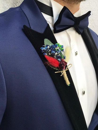 Ventura Blue Slim Fit Velvet Peak Lapel Tuxedo