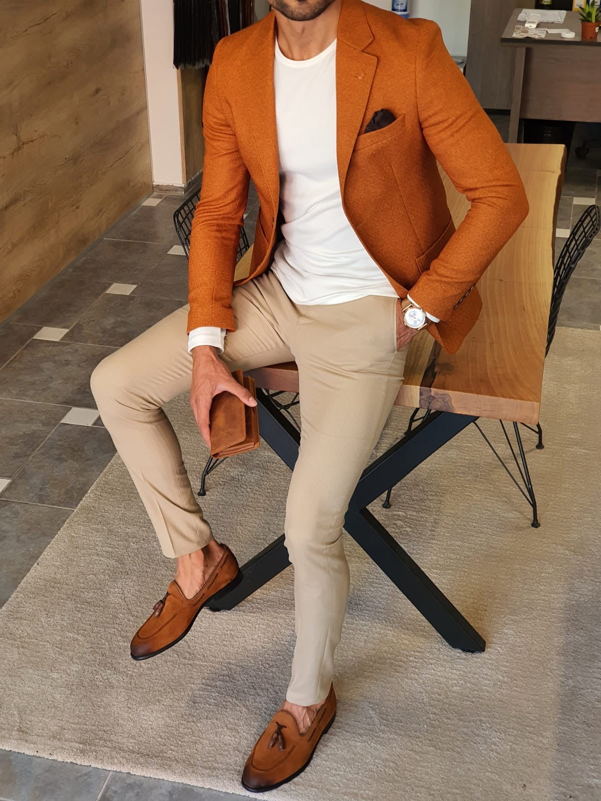 Stefano Camel Slim Fit Blazer - The Epitome of Sophistication