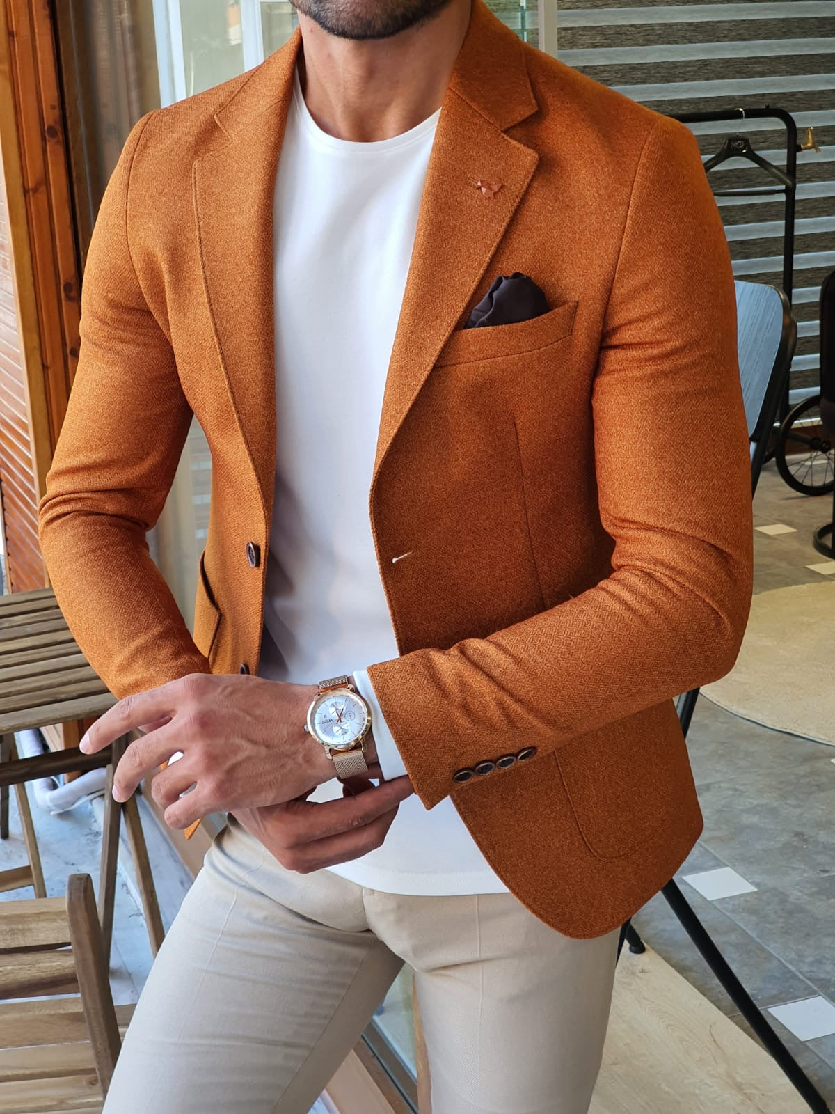 Stefano Camel Slim Fit Blazer - The Epitome of Sophistication
