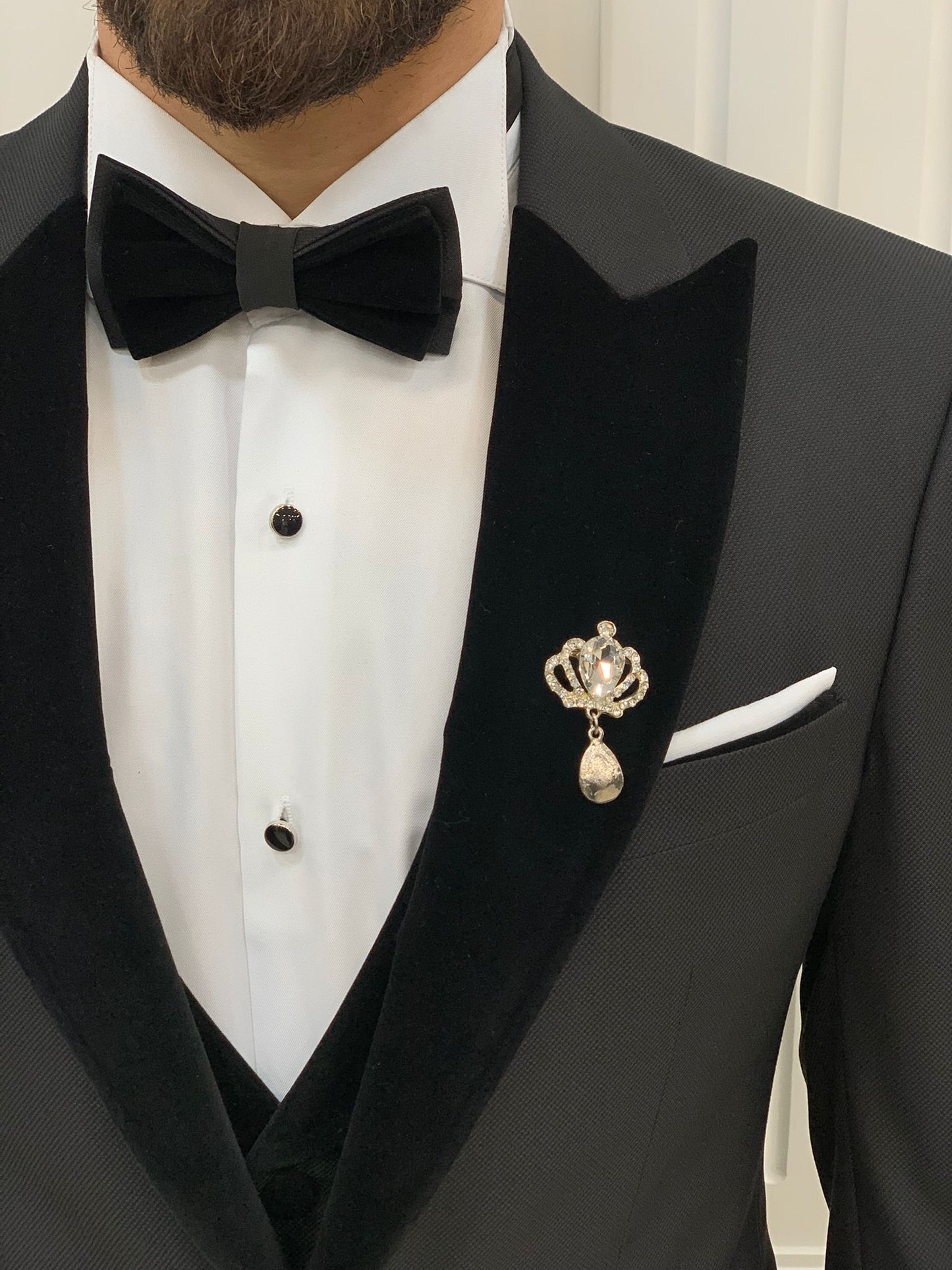 Eden Black Slim Fit Velvet Peak Lapel Tuxedo