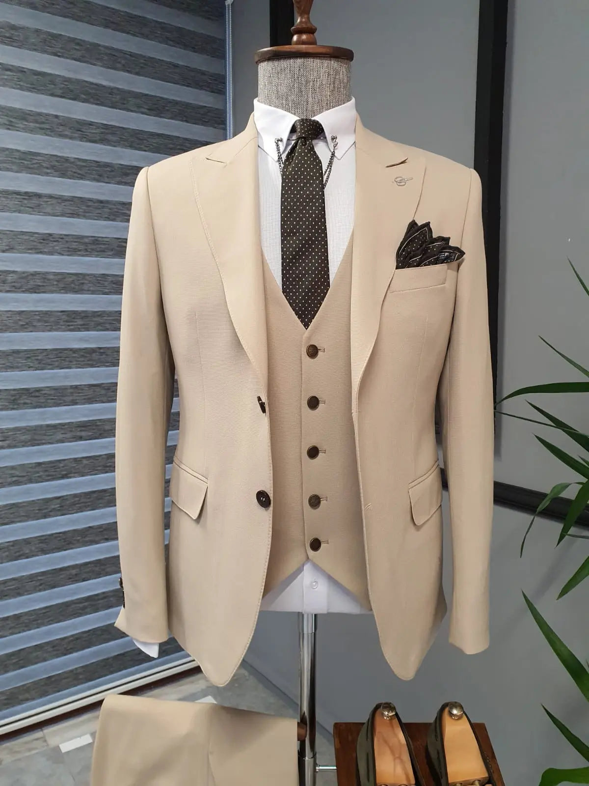 Bristol Beige Slim Fit Cotton Suit - Versatile Elegance for Every Occasion brabion