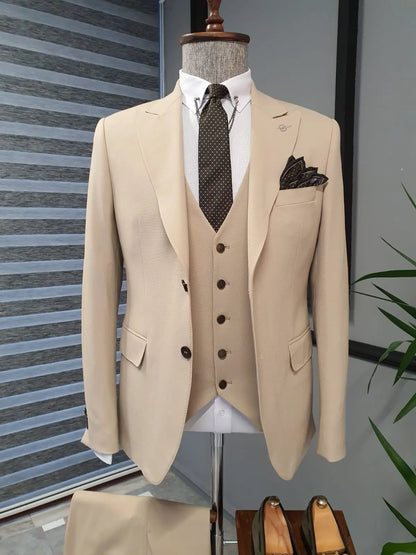 Bristol Beige Slim Fit Cotton Suit - Versatile Elegance for Every Occasion brabion