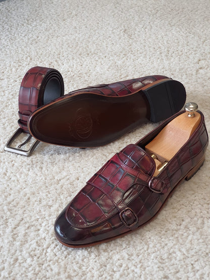 Antonio Burgundy Double Monk Strap Loafers - Redefining Elegance in Men's Footwear
