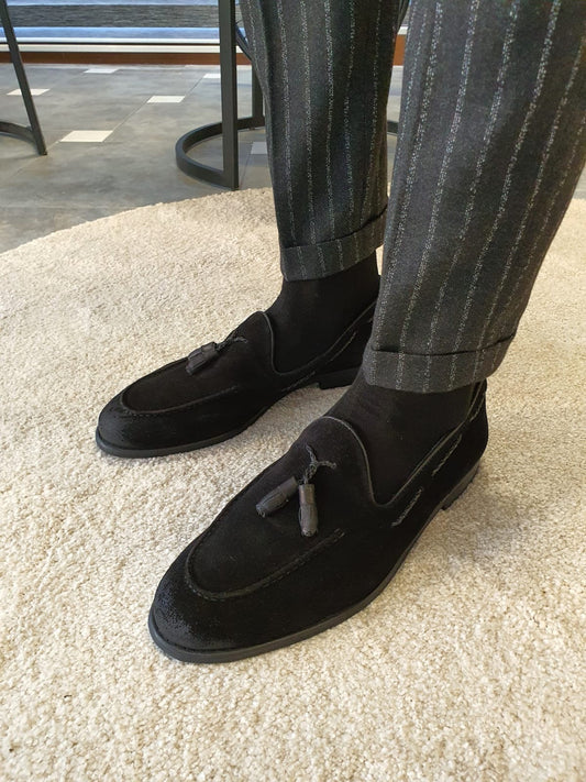 Stefano Black Suede Tassel Loafers: The Ultimate in Elegance and Comfort
