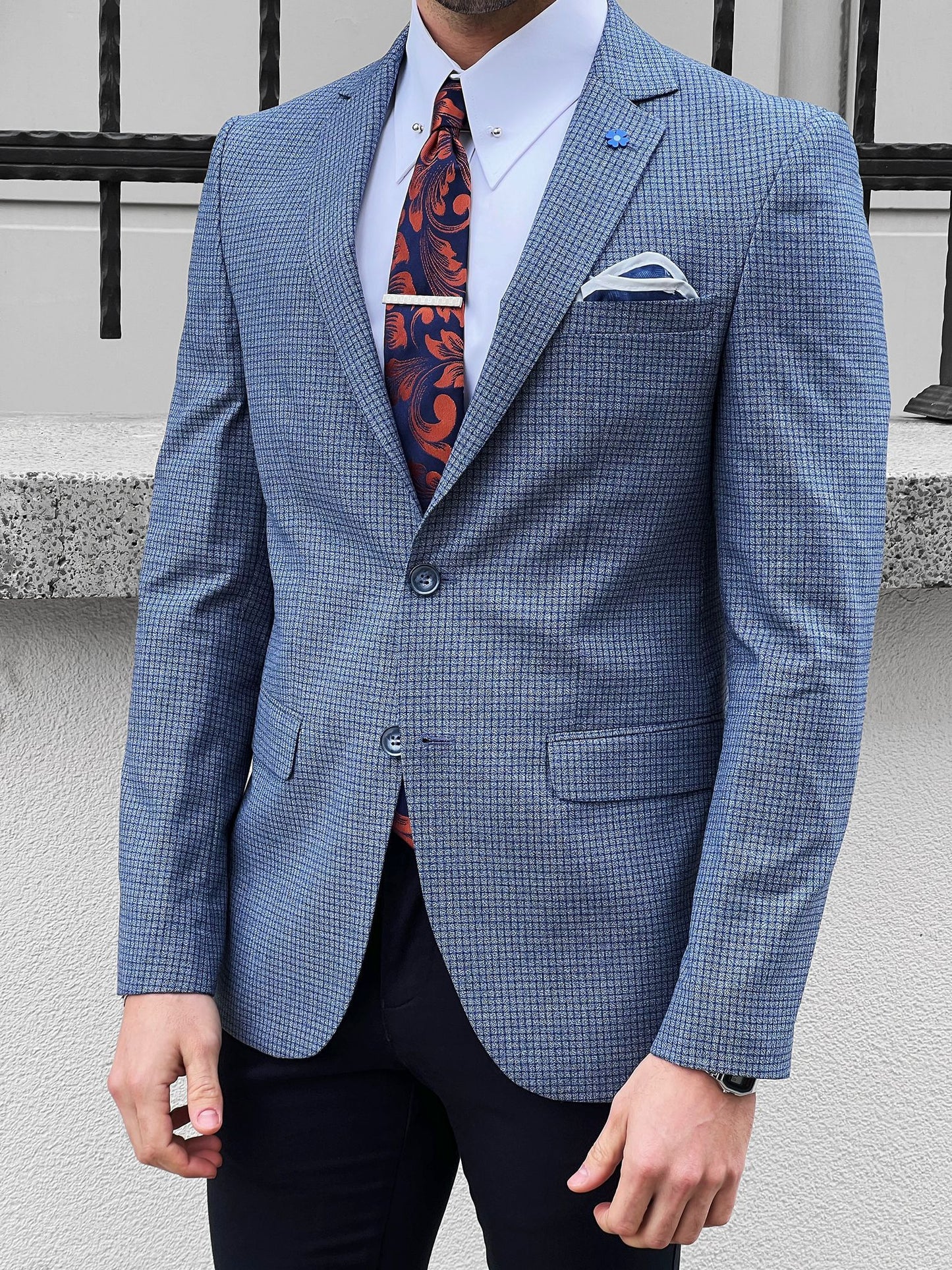 Eros Blue Slim Fit Peak Lapel Wool Blazer - The Perfect Blend of Style and Comfort