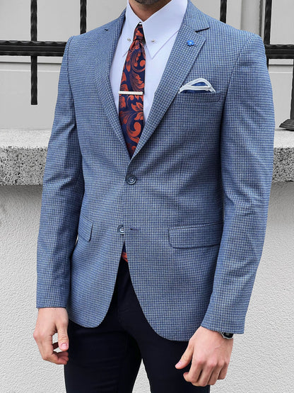 Eros Blue Slim Fit Peak Lapel Wool Blazer - The Perfect Blend of Style and Comfort