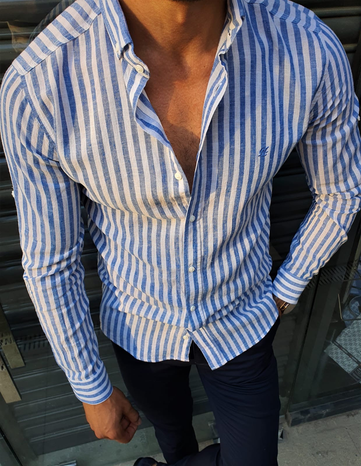 Brabion Stefano Blue Striped Slim-Fit Shirt