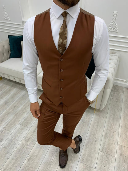 Lance Brown Slim Fit Three-Piece Suit