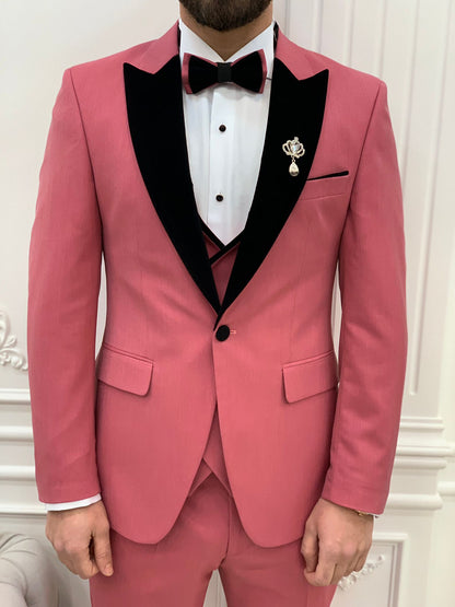 Eden Pink Slim Fit Velvet Peak Lapel Tuxedo for Men