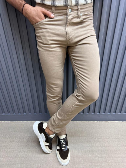 Sorento Beige Slim Fit Cotton Pants for Every Occasion