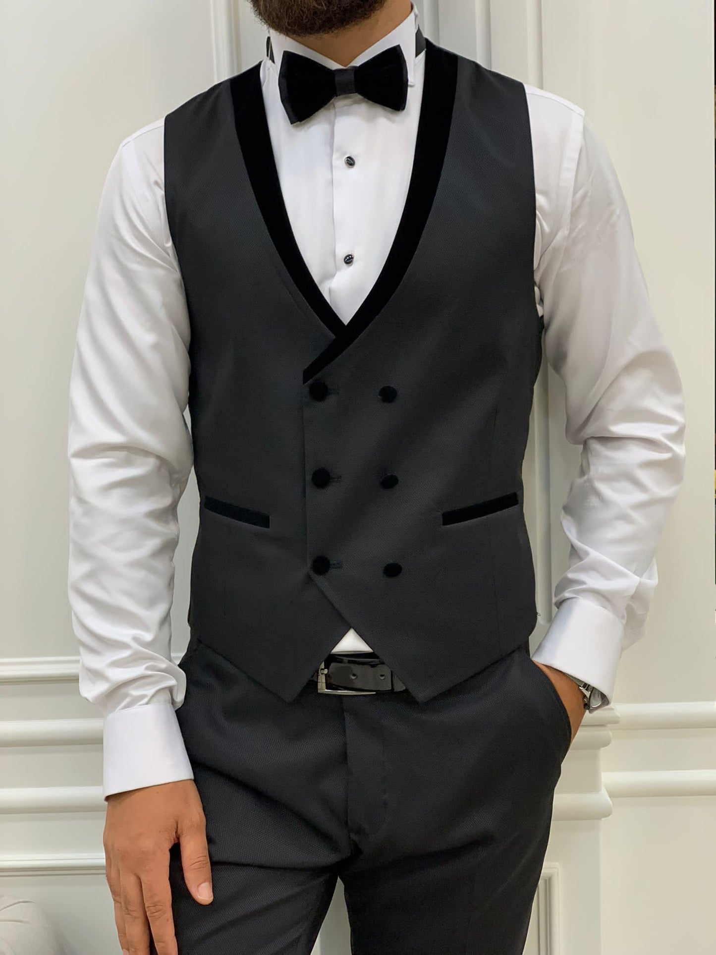 Infinite Black Slim Fit Velvet Shawl Lapel Tuxedo