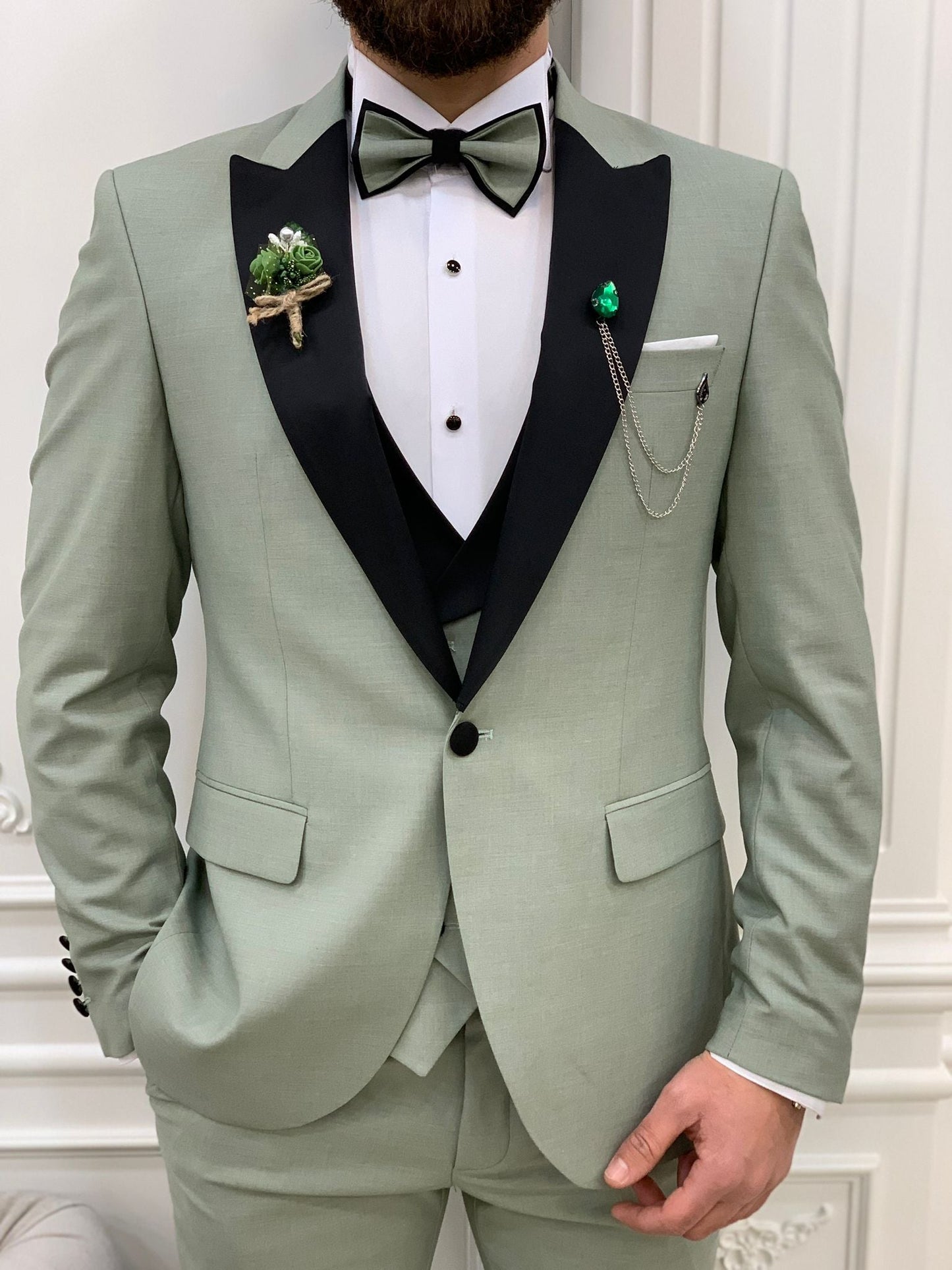 Perris Water Green Slim Fit Tuxedo