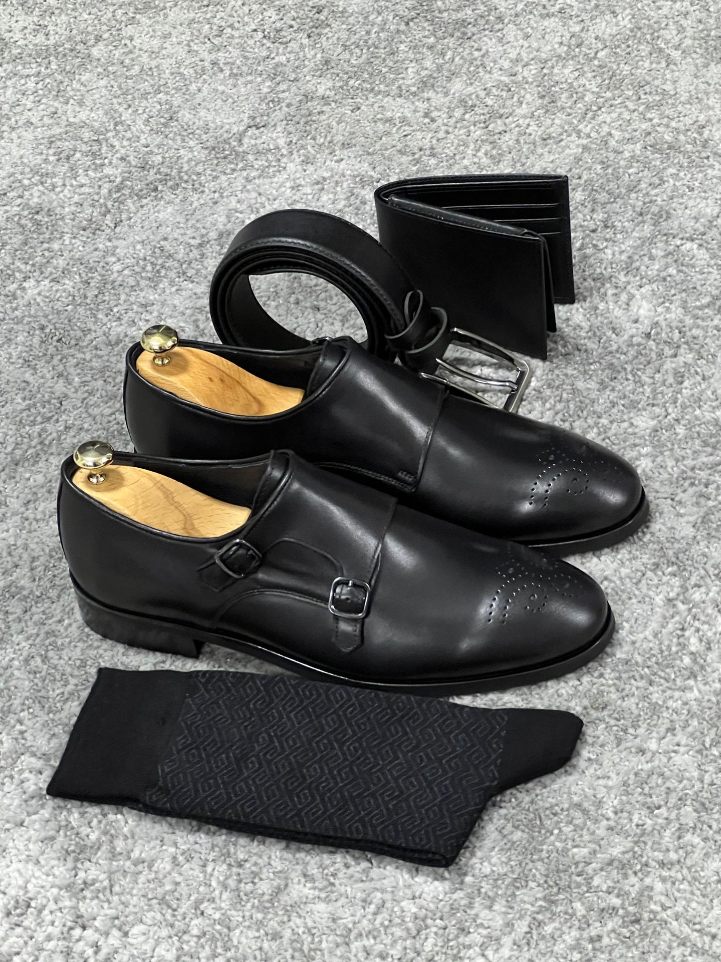 Lenzi Special Edition Neolite Sole Double Monk Stap Black Shoes