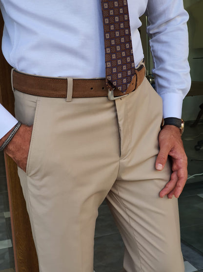 Boston Beige Slim Fit Peak Lapel Wool Suit - Elevate Your Wardrobe