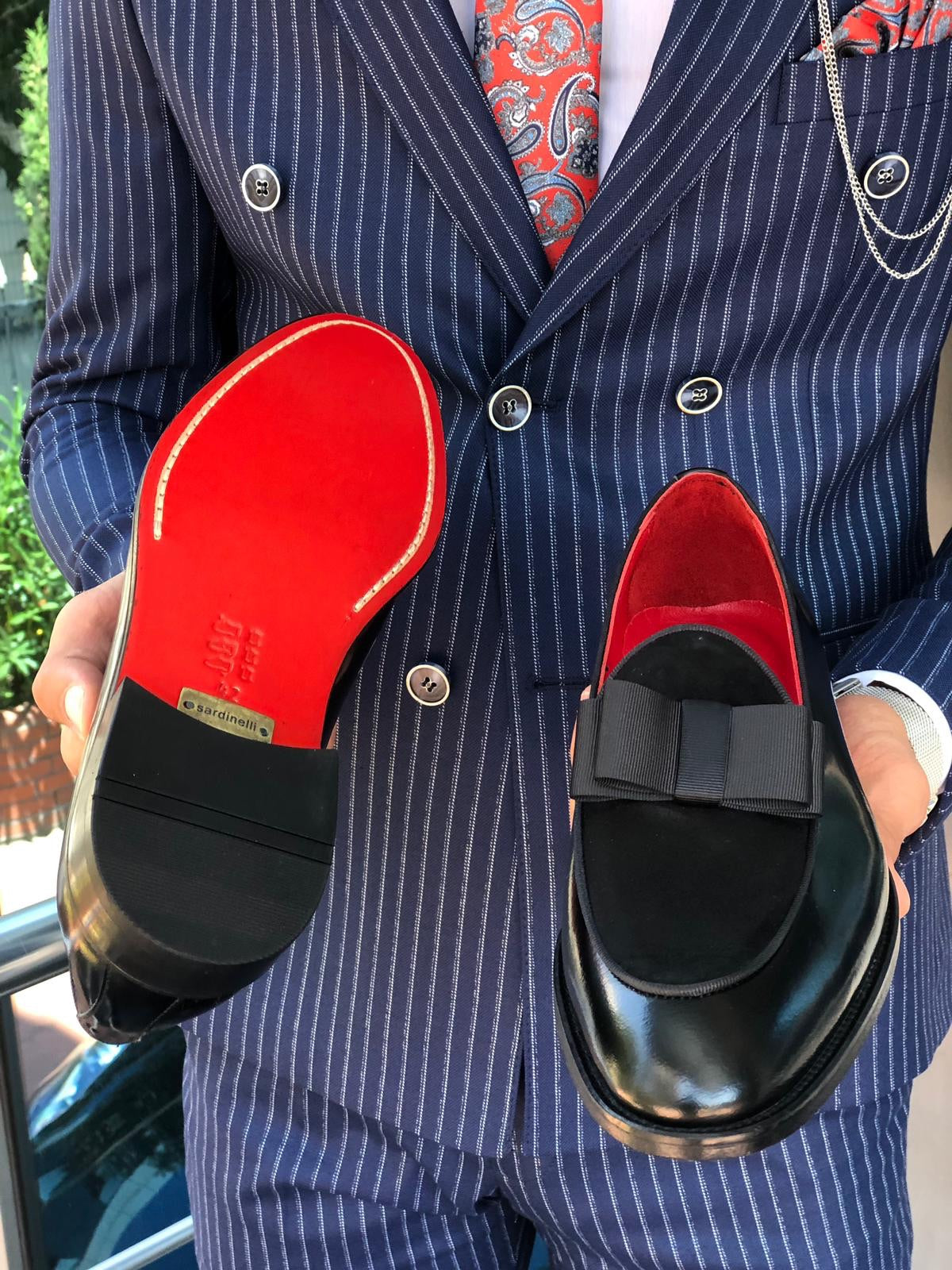 Polished Leather Sardinelli Loafers with Silk Bow