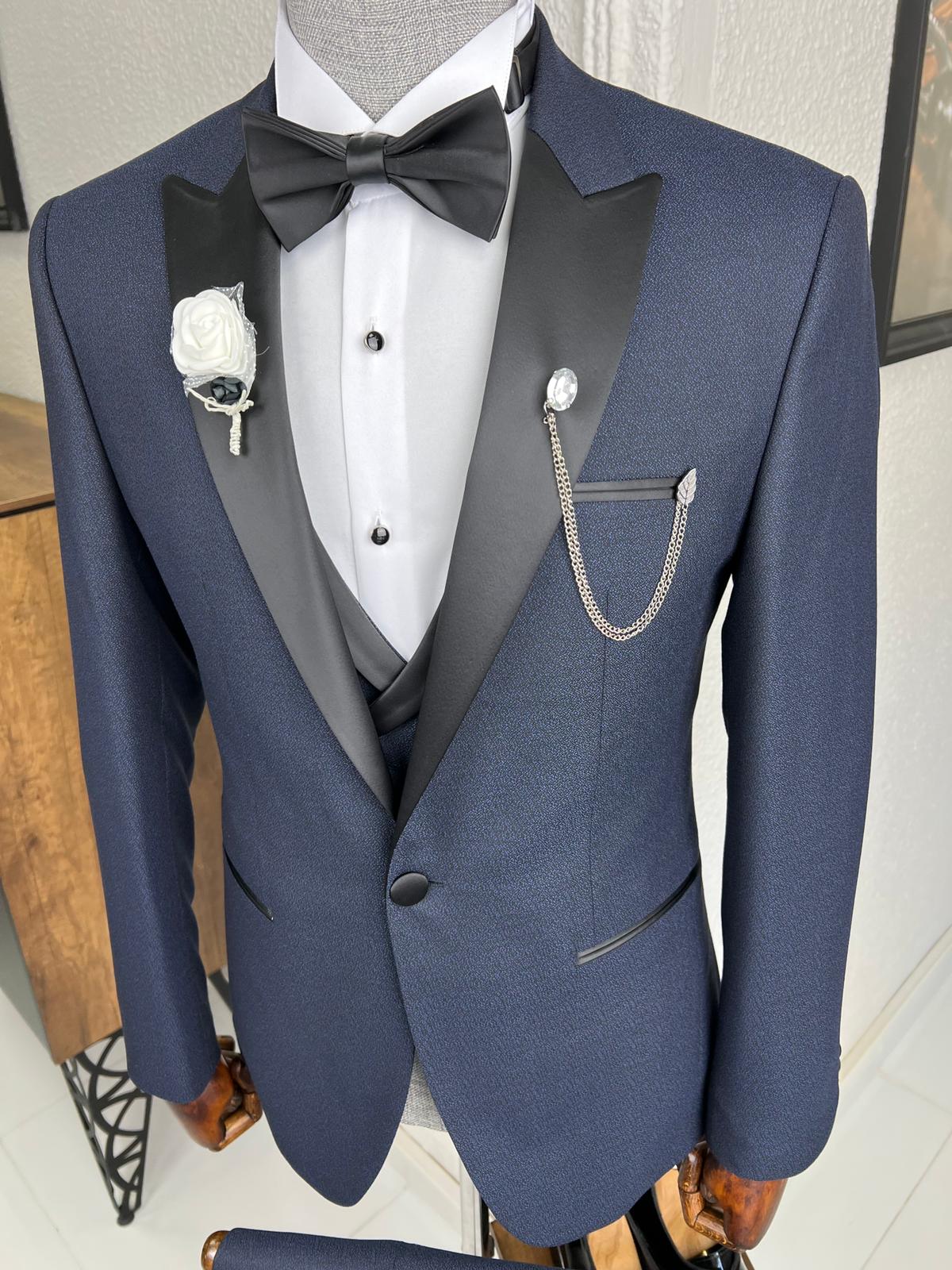 Veneta Slim Fit Dovetail Collared Navy Blue Tuxedo