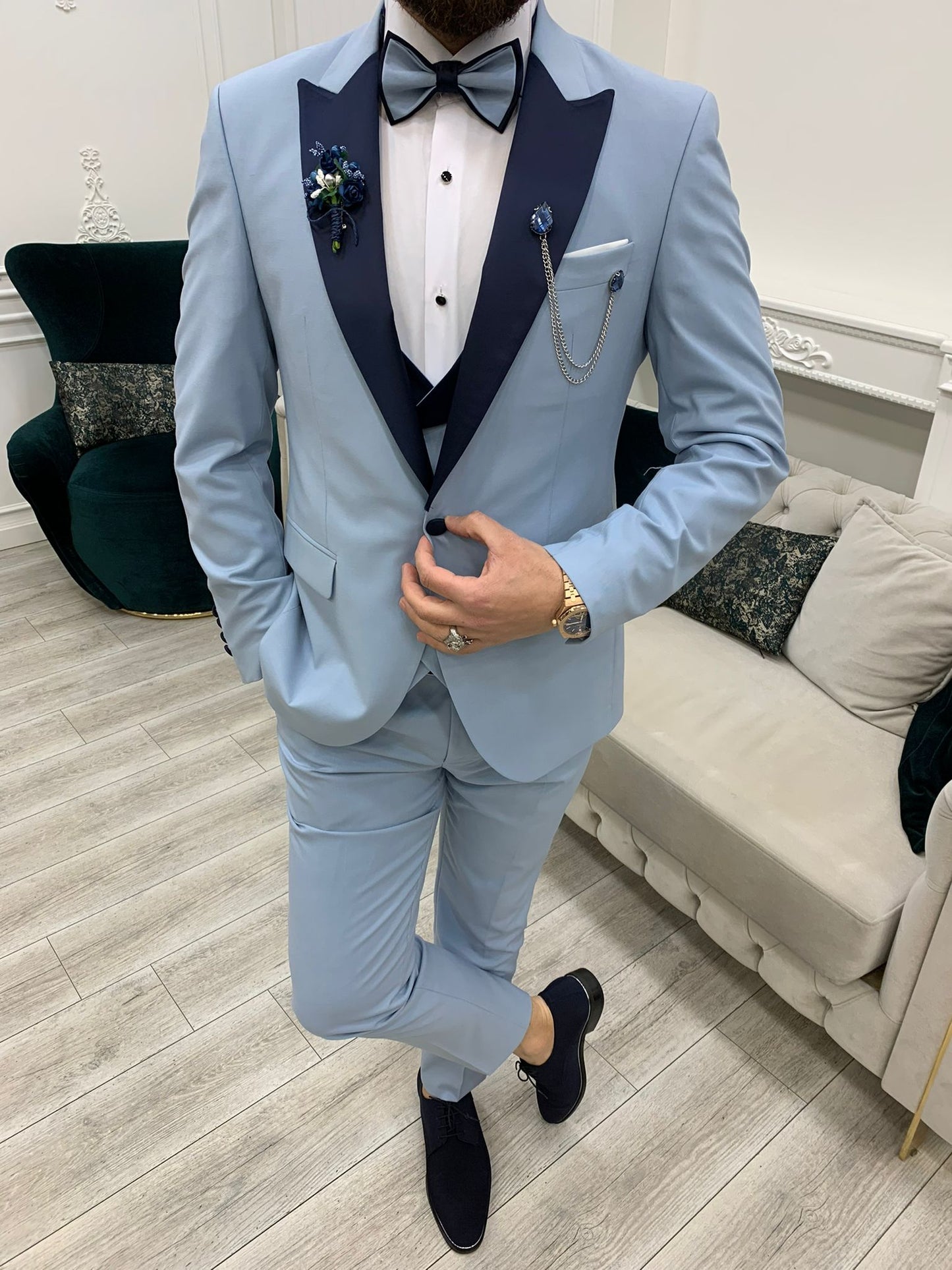 Perris Ice Blue Slim Fit Tuxedo