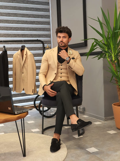 Edmond Beige Slim Fit Suit: The Ultimate Versatile Three-Piece Suit
