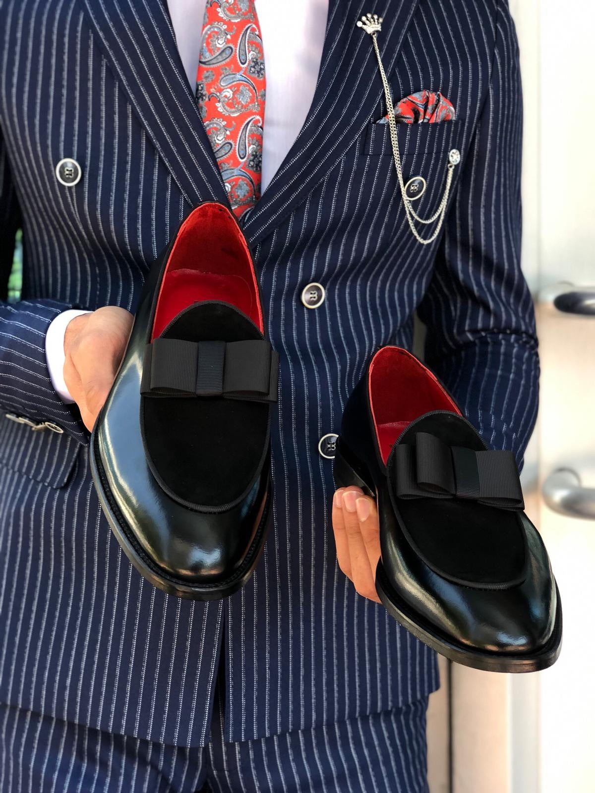 Polished Leather Sardinelli Loafers with Silk Bow