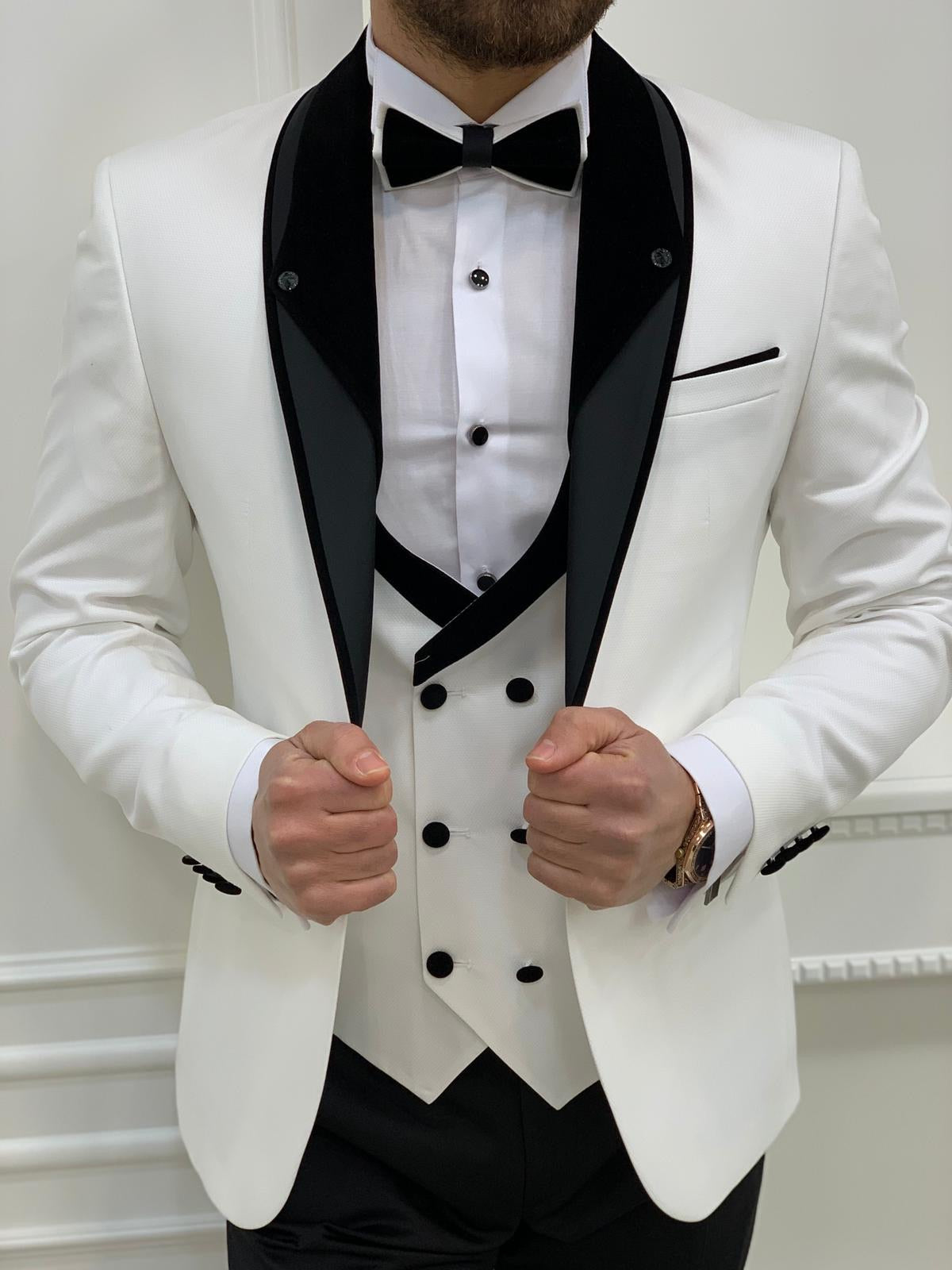 Austin White Slim Fit Shawl Lapel Tuxedo - Elevate Your Formal Look