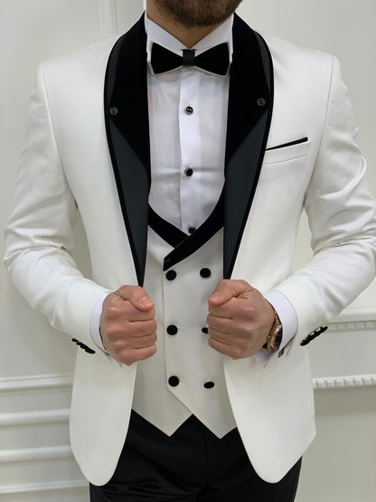 Austin White Slim Fit Shawl Lapel Tuxedo - Elevate Your Formal Look