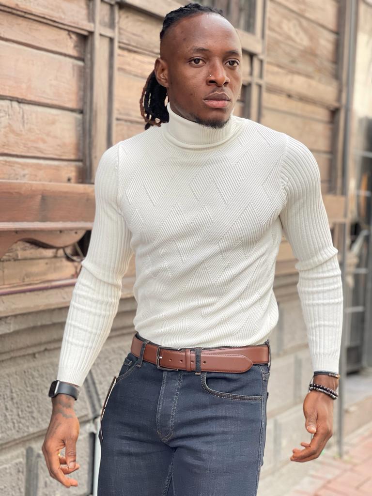 Vince White Slim Fit Turtleneck Sweater
