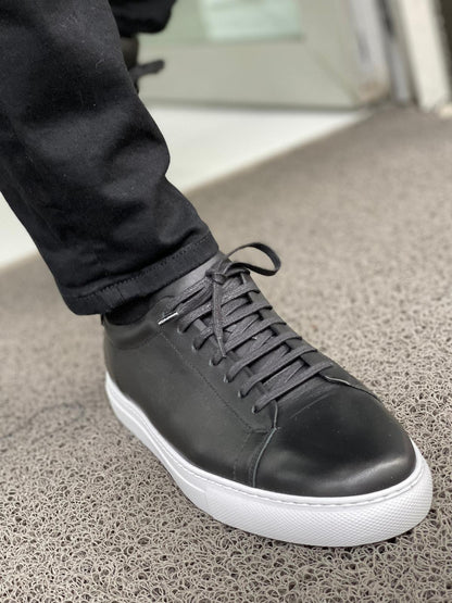Martin Black Lace-Up Mid-Top Sneakers - Elegant Leather Footwear for Every Occasion