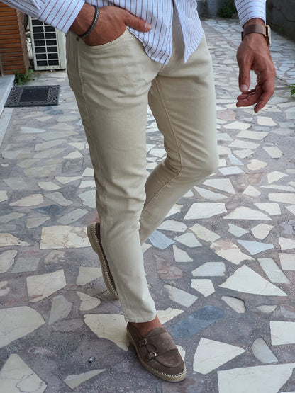 Mantova Beige Slim Fit Jeans - Versatile Comfort for Every Occasion