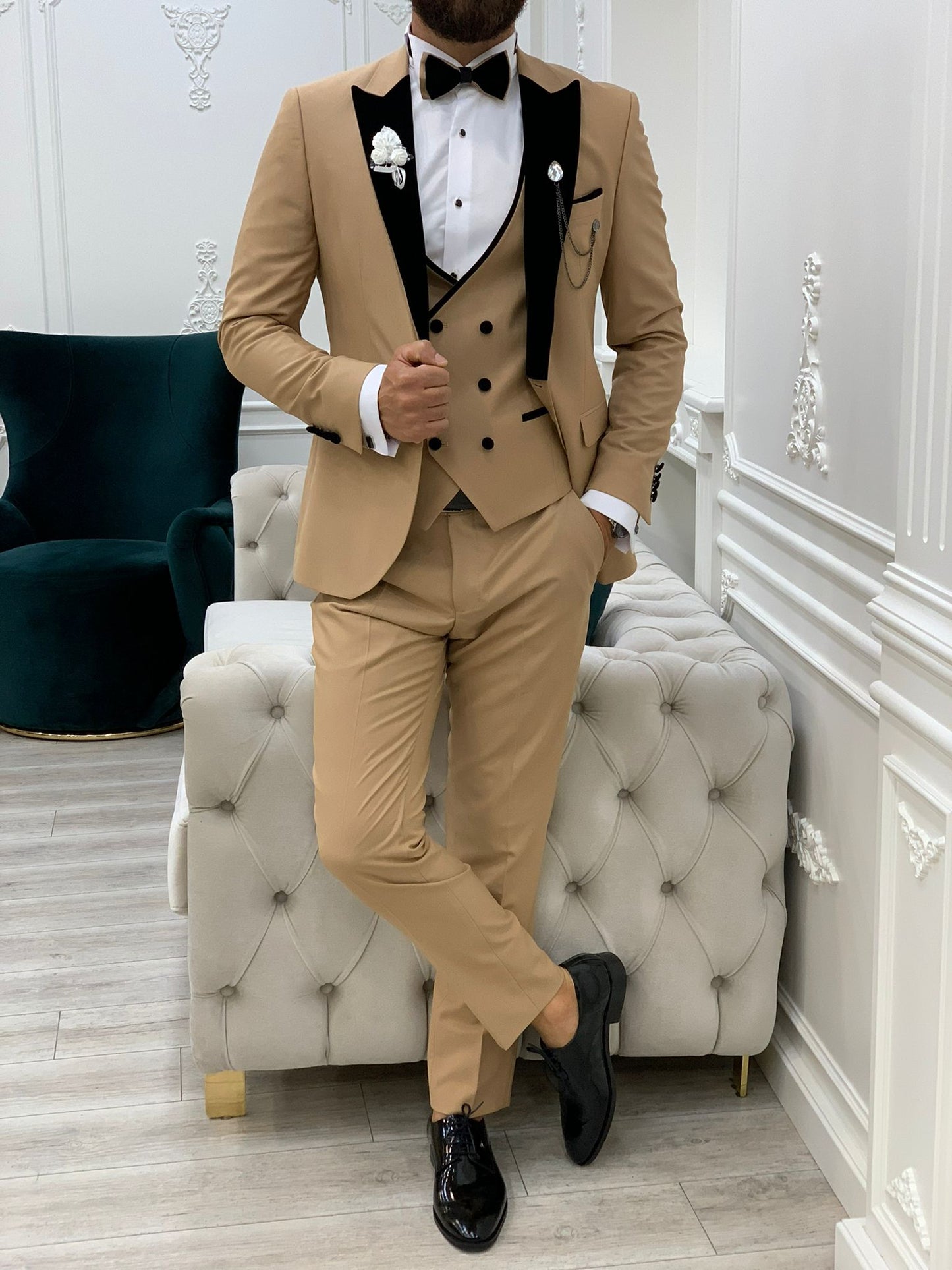 Acacia Golden Slim Fit Velvet Peak Lapel Tuxedo