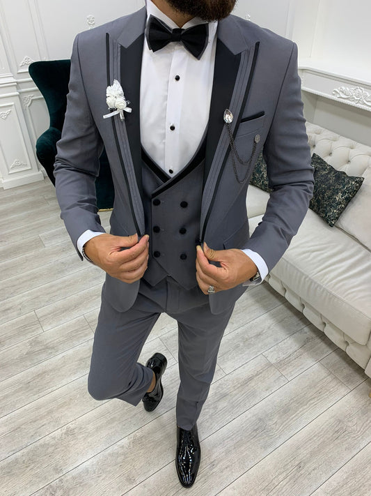 Ventura Gray Slim Fit Peak Lapel Tuxedo – Elevate Your Formal Wardrobe
