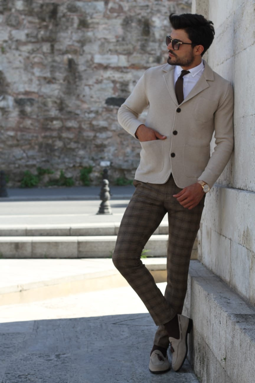 Percy Beige Slim Fit Knitwear Cardigan