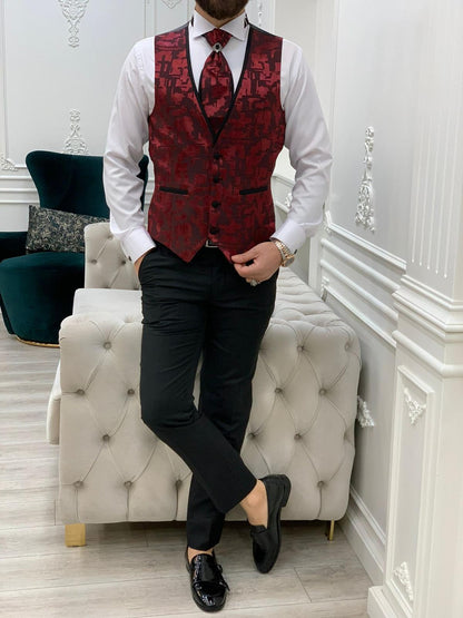 Paris Burgundy Black Slim Fit Peak Lapel Wedding Suit