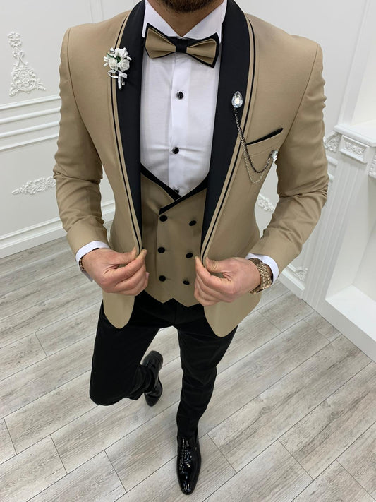 Napoli Gold Slim Fit Shawl Lapel Tuxedo - Elevate Your Formal Look