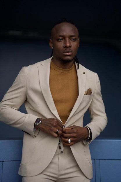 Sorento Beige Slim Fit Linen Suit - Elegant Style for Every Occasion
