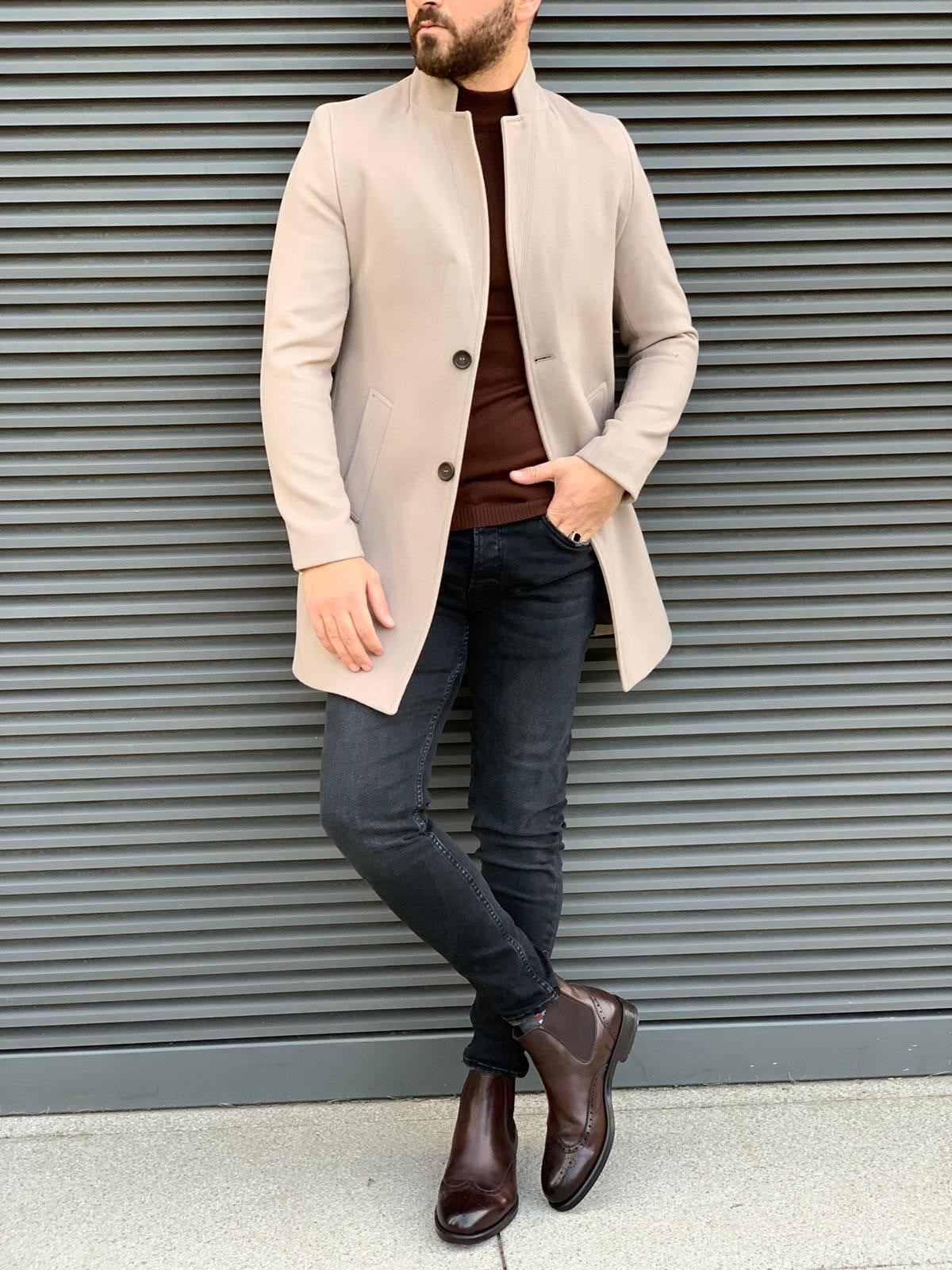 Kenzie Beige Slim Fit Wool Long Coat - Elegance Meets Comfort