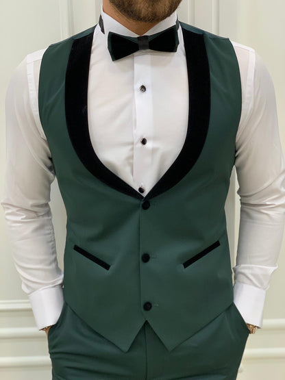 Infinite Green Slim Fit Velvet Peak Lapel Tuxedo