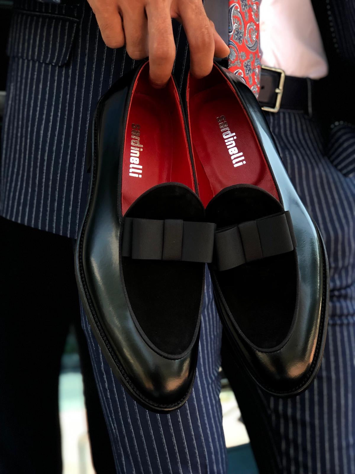 Polished Leather Sardinelli Loafers with Silk Bow