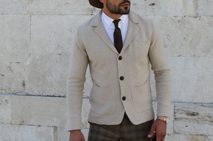 Percy Beige Slim Fit Knitwear Cardigan