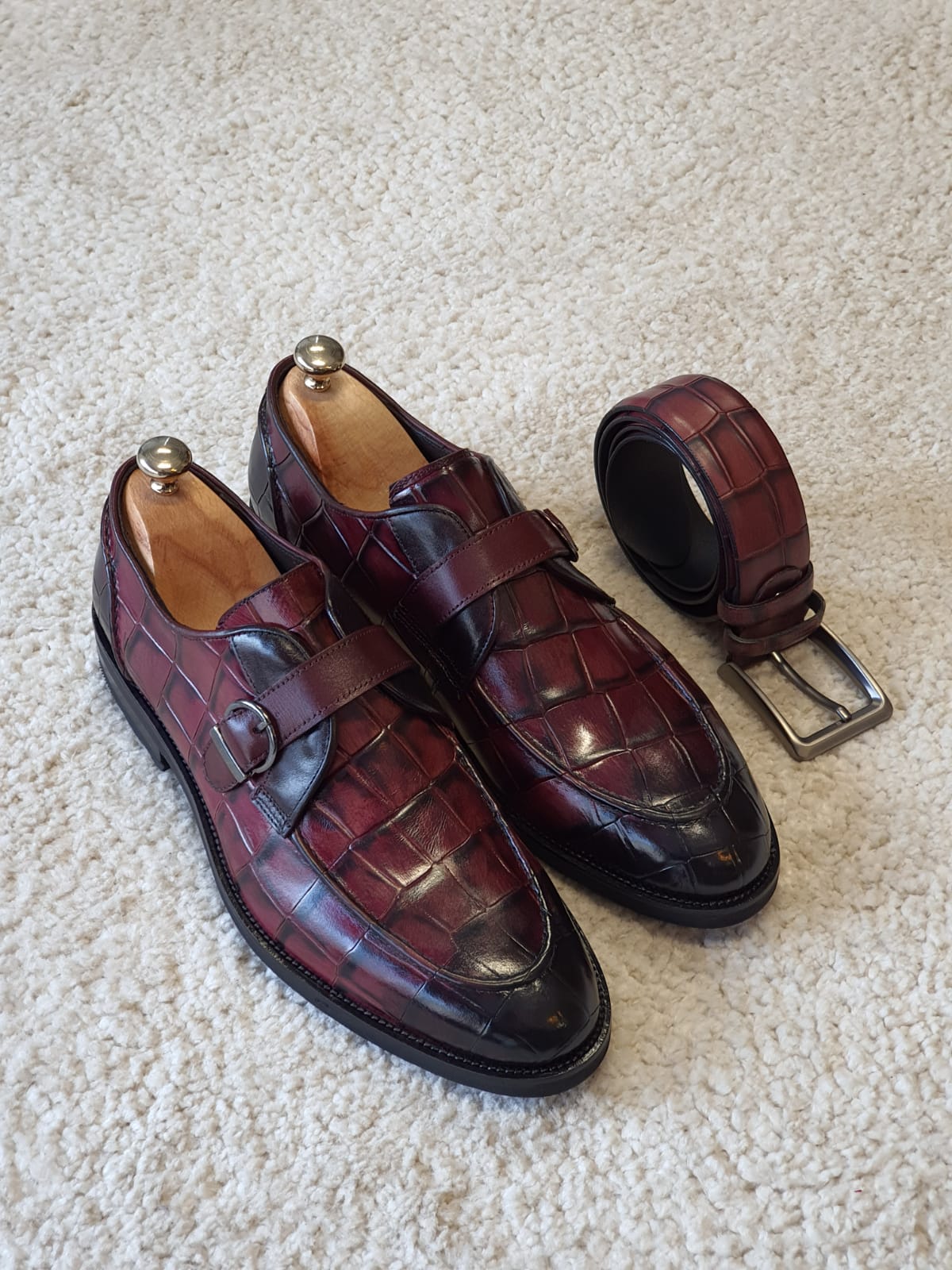 Antonio Burgundy Buckle Loafers - Elegant Leather Shoes for Every Occasion
