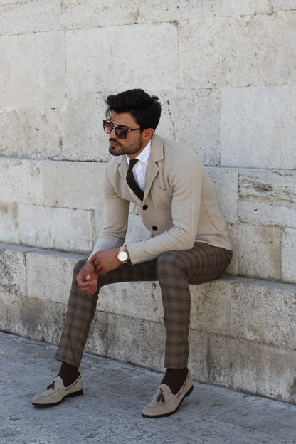 Percy Beige Slim Fit Knitwear Cardigan