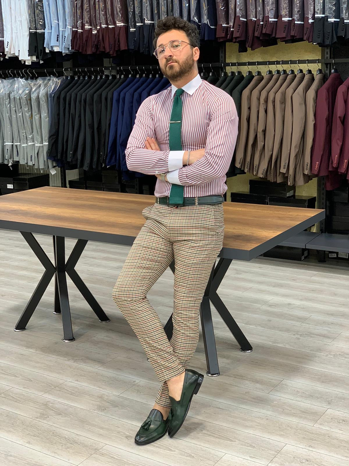 Jake Claret Red Striped Slim Fit Shirt