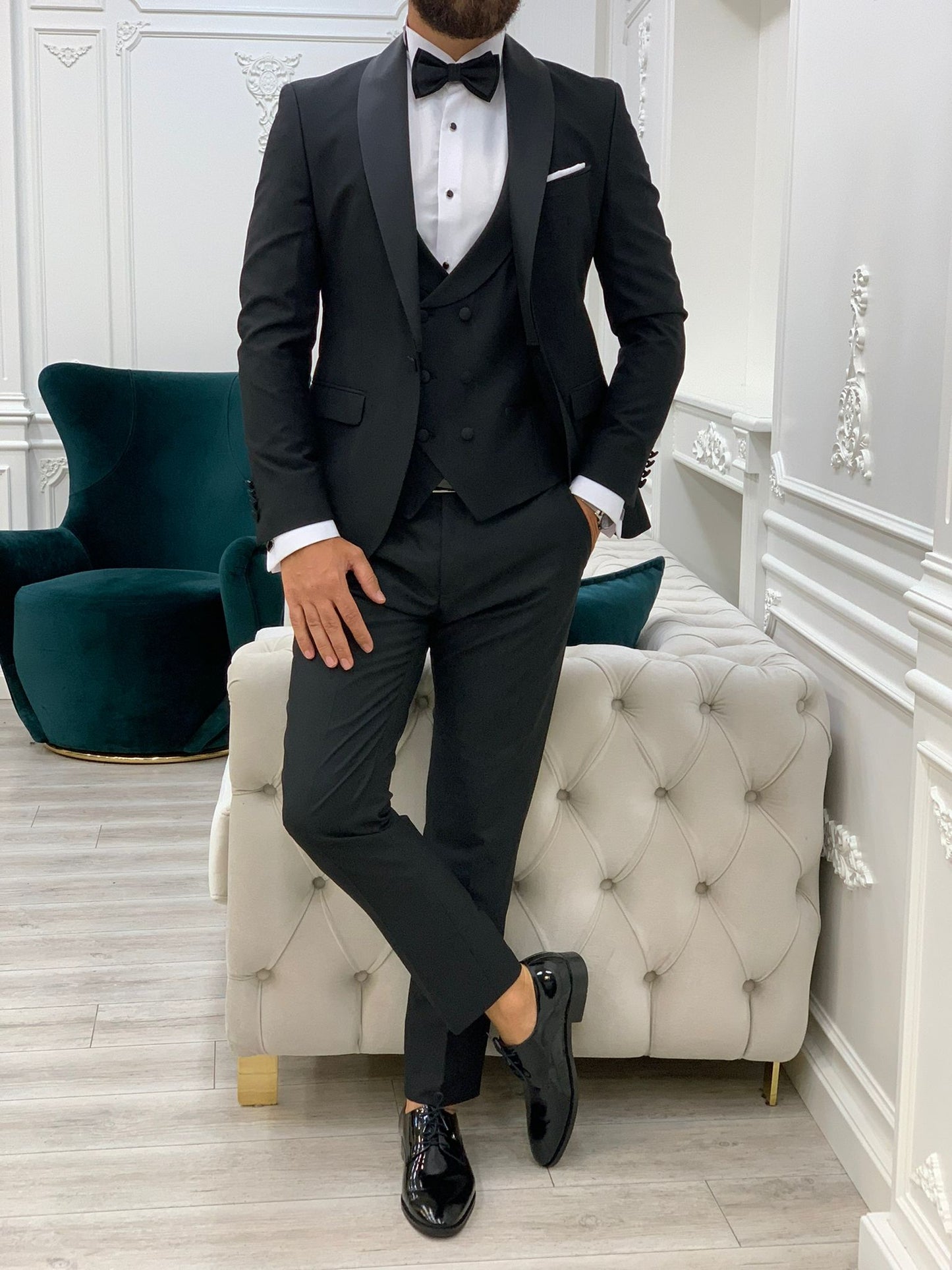 Lazio Black Slim Fit Shawl Lapel Tuxedo