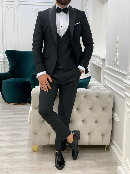 Lazio Black Slim Fit Shawl Lapel Tuxedo
