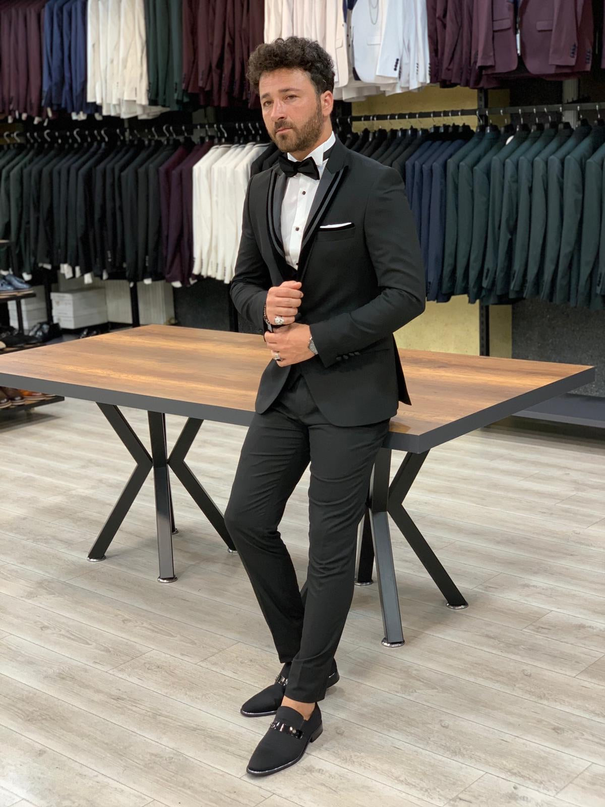 Stefano Black Slim Fit Shawl Lapel Tuxedo