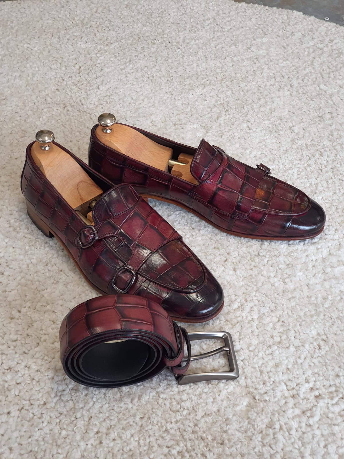 Antonio Burgundy Double Monk Strap Loafers - Redefining Elegance in Men's Footwear