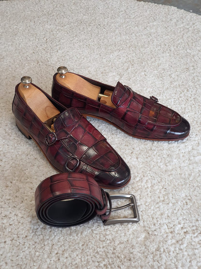 Antonio Burgundy Double Monk Strap Loafers - Redefining Elegance in Men's Footwear