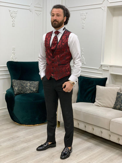 Paris Burgundy Black Slim Fit Peak Lapel Wedding Suit