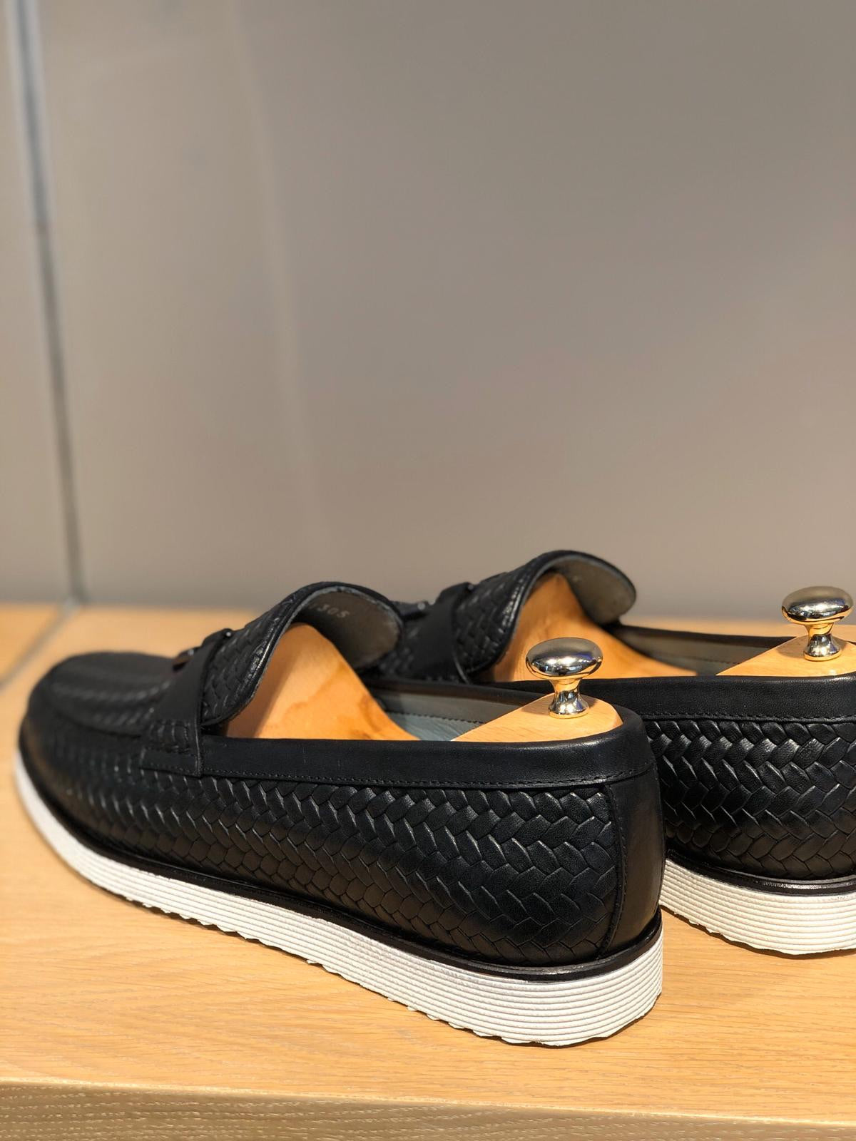 Odessa Black Woven Leather Tassel Loafer